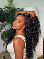 Julia Hair Bye Bye Knots Wig 13x4 Glueless Wigs Human Hair Mixed Curls Water Wave and Jerry Curly Fluffy Wig Pre Everything Pre Plucked Pre Cut HD Lace Bleached Knots Natural Black 26 Inch
