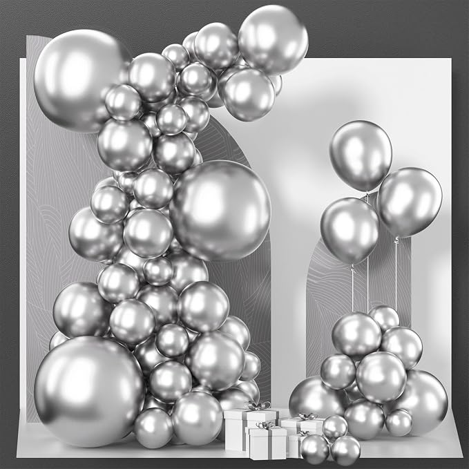 PartyWoo Silver Balloons 85pcs Different Sizes of 18 12 10 5 Inch | Balloons by PartyWoo