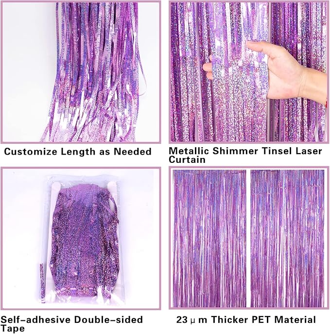 PIGETALE Pink Foil Fringe Curtains, 2 Pack 3.2 x 8.2 ft Party Backdrop | - Image 5