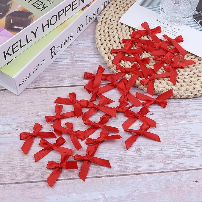 Red Mini Bows 1.57" 100PCS Small Satin Ribbon Bows - Image 5