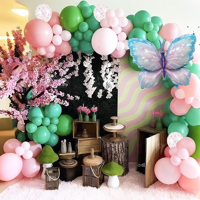 Pink And Green Balloons, Light Pink Green Balloons, Transparent Flower Printed - Image 6