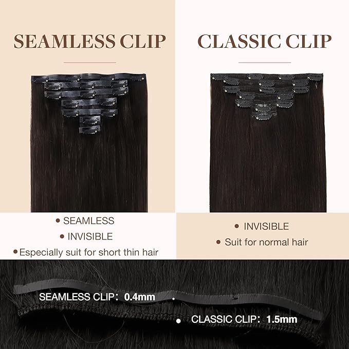 GOO GOO Clip in Hair Extensions Real Human Hair, Remy Human Hair Extensions Clip ins for Women, Natural Human Hair, 14inch 110g 7Pcs, 2 Dark Brown