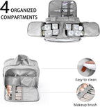 Travel Toiletry Bag for Women, Large Wide-open Puffy Cosmetic Makeup Bag with Wet-Dry Separation, Multi-Pocket Organizer with Carry Handle for Toiletries, Cosmetics, Essentials, Light Grey