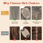 Rich Choices Human Hair Toppers for Women-100% Real Remy Hair Topper No Bang-Upgraded 150% Density 9 * 12CM Lace Base-Clip in Hairs Topper for Thinning Hairs-12Inch #G2 Grey