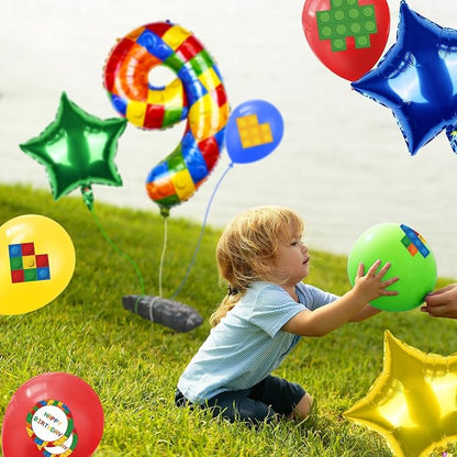 40 Inch Building Block Number Balloon, Colorful Number Block Foil Balloons - Image 5