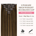 GOO GOO Clip in Hair Extensions Real Human Hair, Remy Human Hair Extensions Clip ins for Women, Natural Human Hair, 18inch 130g 7Pcs, 2C/4E/6C Brown Sugar Swirl Highlights