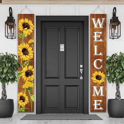 Tatuo Sunflower Welcome Hanging Banners Summer Porch Banners Flags Spring Door - Image 5
