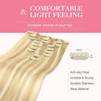 GOO GOO Clip in Hair Extensions Real Human Hair, Remy Human Hair Extensions Clip ins for Women, Natural Human Hair, 22inch 150g 9Pcs, 18A/613A Dark Blonde Highlighted Bleach Blonde