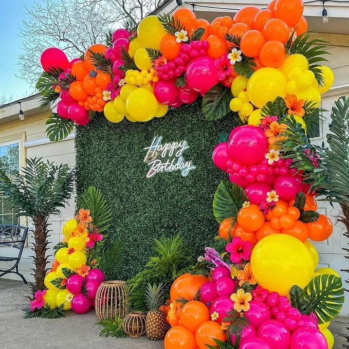 HILAVO Pink Orange Yellow Balloons, 12 Inch Hot Pink Orange Yellow and Gold - Image 3