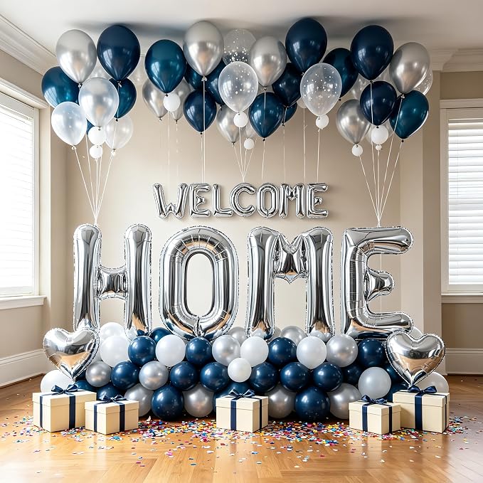 TONIFUL 2 Size Silver WELCOME HOME Foil Letter Balloons Banner Decorations | - Image 5