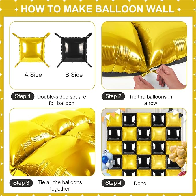 Black and Gold Square Foil Balloons 25 Pcs Metallic Black and Gold Balloons - Image 3
