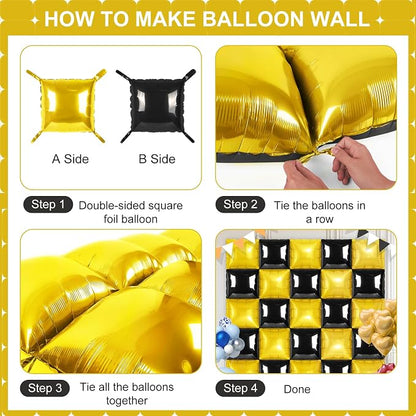 Black and Gold Square Foil Balloons 25 Pcs Metallic Black and Gold Balloons - Image 3
