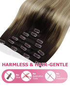 YoungSee 150G Clip in Hair Extensions Ombre Blonde Clip in Human Hair Extensions Balayage Medium Brown Mix Golden Blonde with Platinum Blonde Straight Human Hair Clip in Extensions for Women 22Inch