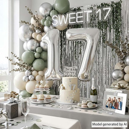 Silver Number 17 Balloon 40 Inch, Sleek Foil - Image 3