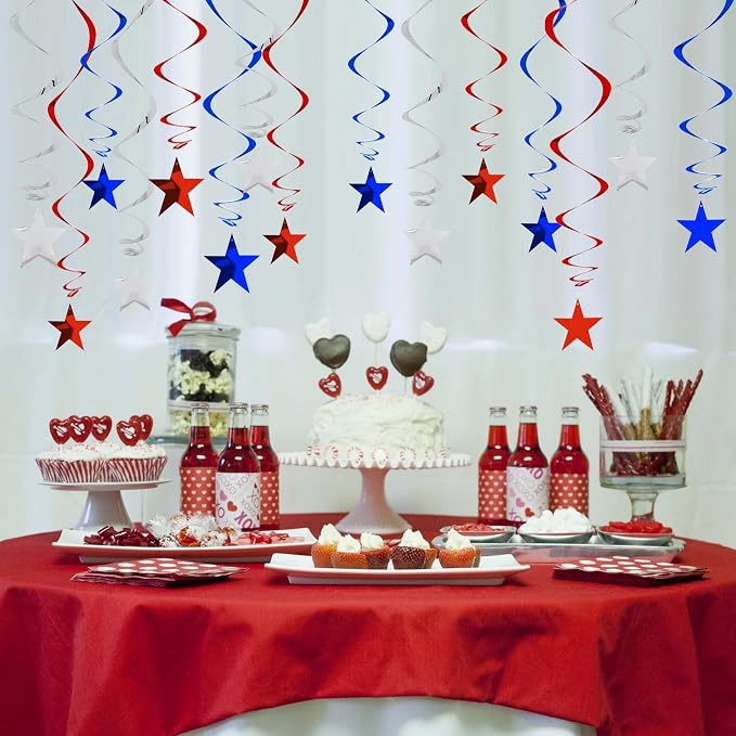 BEISHIDA Red Blue Silver Star Hanging Swirl Decorations, July 4th Hanging Party - Image 6