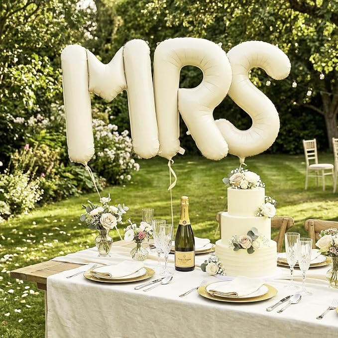 Biapian 40 Inch MRS Letter Balloons, Big Cream MRS Foil Balloons - Image 4