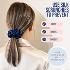 Blissy Silk Scrunchies (3 Pack) - 100% Pure Mulberry Silk - 22 Momme 6A High-Grade Fibers Scrunchie for Straight & Curly Hair - Preventing Breakage, Tangling, & Creasing (Blue Skinny)