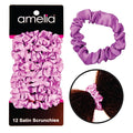 Amelia Beauty, Lavender Satin Small Scrunchies, 12-Pack – No Damage Hair Ties for Women, Gentle & Durable Hair Accessories, 2.5in x 0.5in