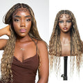 Human Hair Boho Curls Hand-Tied HD Full Lace Wig - 24" Salon-Level Small Box Synthetic Braids (80 Braids, Medium Density) Pre-Cut Swiss HD Lace, Pre-Plucked, Tangle-Free - 1B/27 Honey Blond