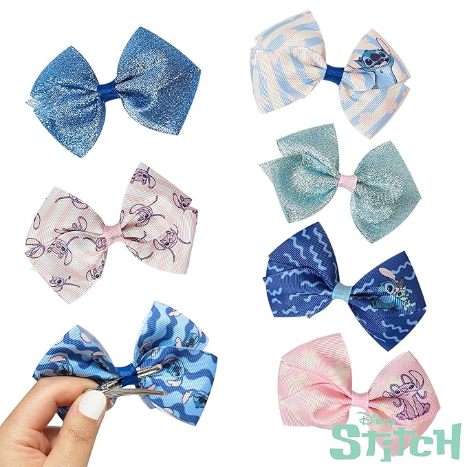 LUV HER Lilo & Stitch Licensed Girls Hair Bows - Themed Hair Accessories Gift Set, 7-Piece 4-Inch Bundle, Alligator Clips, Ages 3+