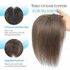 Human Hair Toppers for Women Real Human Hair pieces for Women with Thinning Hair pieces 7 * 10cm Hand-Tied Swiss Base Topper No Bangs 30g Hairpieces 10Inch(Medium Auburn Brown)