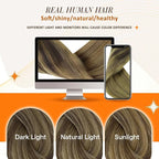 Full Shine Seamless Hair Extensions Clip in 20 Inch Clip in Extensions Ombre Dark Brown to Light Brown with Honey Blonde Thick Ends Human Hair Softness 8 PCS 120 G