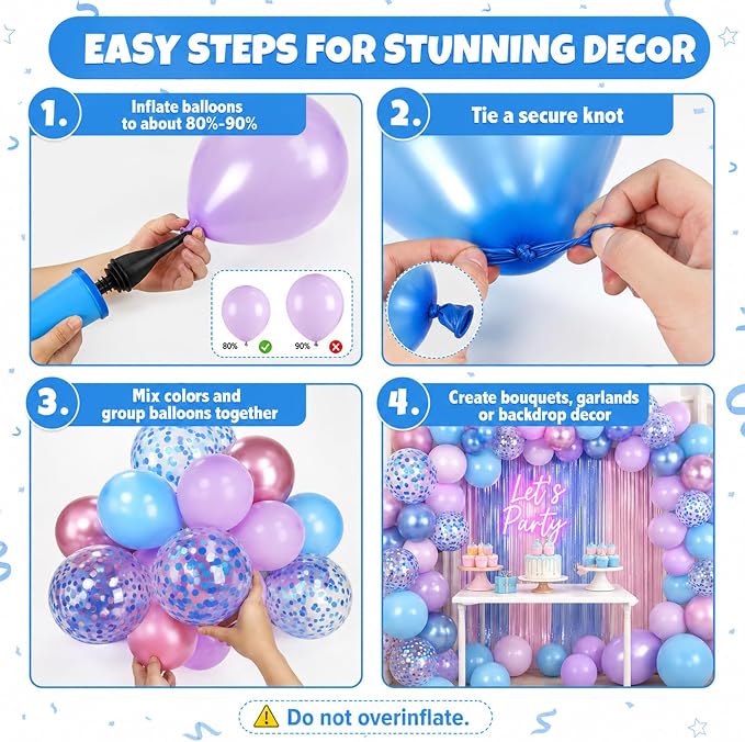 Pink and Blue Balloon, Royal and Metallic Confetti Balloons - Image 4