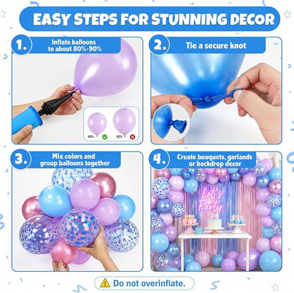 Pink and Blue Balloon, Royal and Metallic Confetti Balloons - Image 4