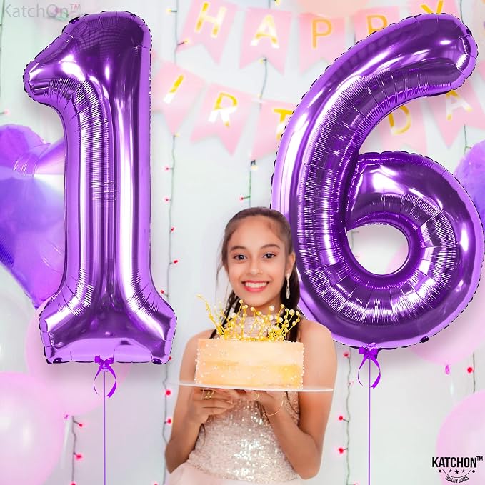 KatchOn Purple 16 Balloons Number 40 Inch | Mylar 16 Balloon Numbers Purple - Image 8