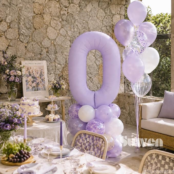 SUWEN 40 Inch Light Purple Lavender Big 0 Balloon Number Foil Helium 0-9 | 0th - Image 3