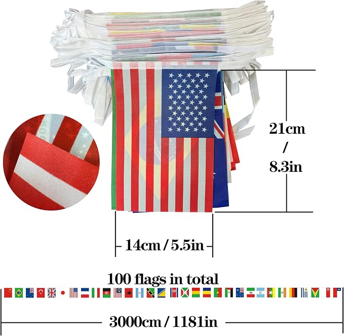 100 Countries String Flag, 95FT International Flags Bunting Banner, World Flag - Image 2