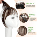 Bangs Hair Clip in Bangs 360°3D Cover Hair Topper Synthetic HairPieces for Women Medium Brown Wispy Fake Bangs Toppers for Daily Wear