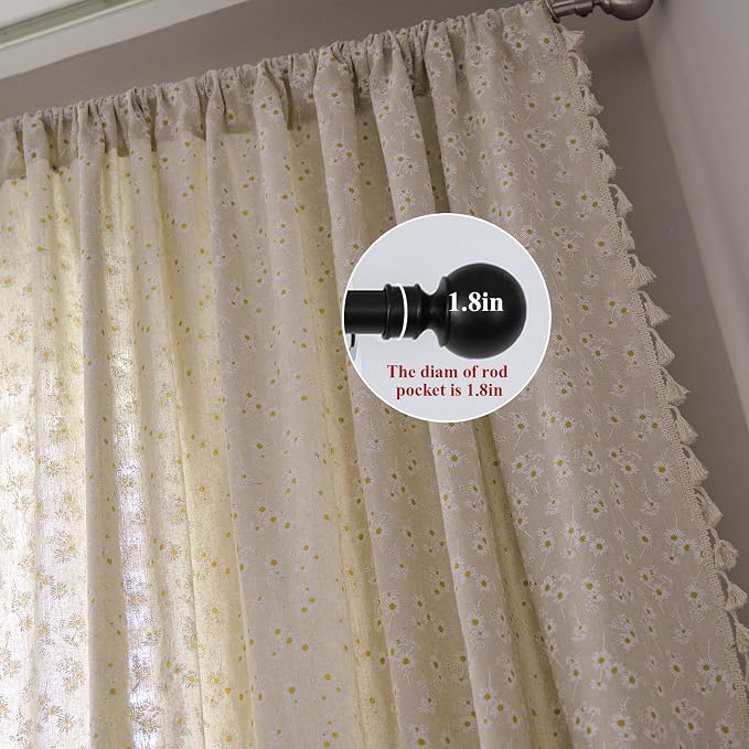 ENJOYBRIDAL Daisy Floral Curtains 63 Inch Length 4 Panels Short Drapes Tassel - Image 2