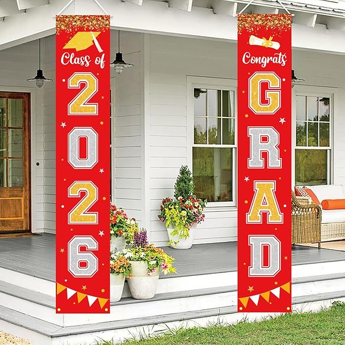 Graduation Decorations 2026 GRAD Banner Red Porch Door Sign Welcome Banner by Labrostar
