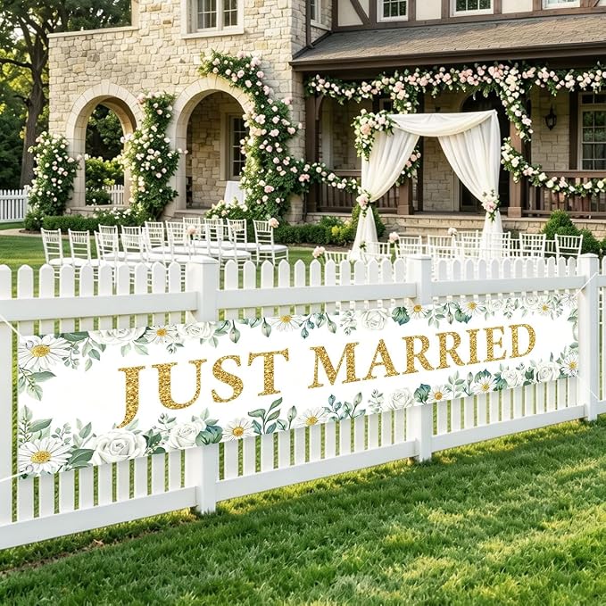 Just Married Wedding Decor Banner Decorations Party Hanging Sign | Reusable by WETDNGQI
