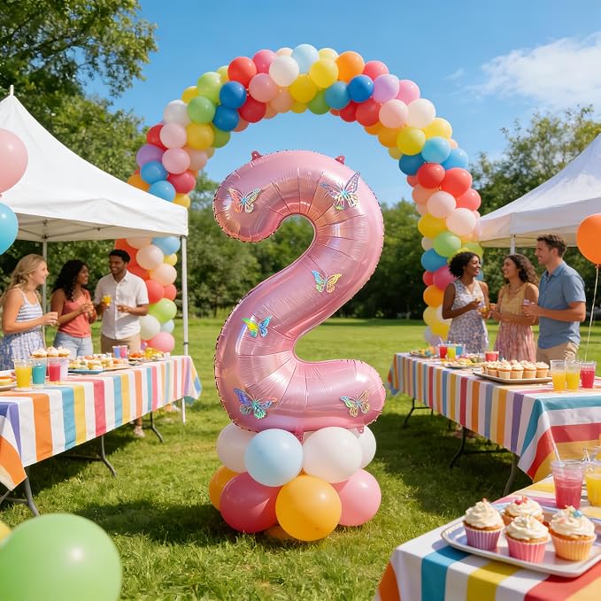 40 Inch Number Balloon Pink Large Mylar Foil Pink Number Balloons and Butterfly - Image 3