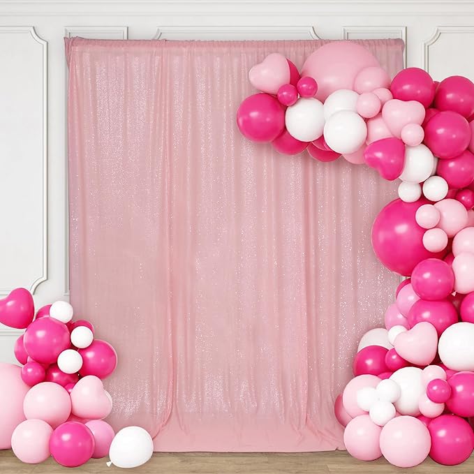 PartyDelight Pink Sequin Backdrop 6x7ft Sparkly Photo Curtain | 4 Inch Rod - Image 5