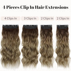 KooKaStyle Clip in Long Wavy Synthetic Hair Extension 20 Inch 4PCS Ombre Brown to Ash Blonde Hairpieces Fiber Thick Double Weft Hair Extension for Women