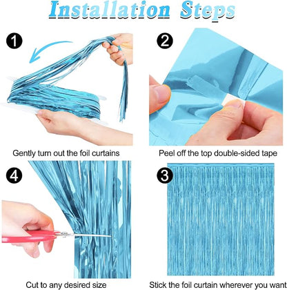 4 Pack Party Decorations, 3.28 FT x 7.05 FT Blue Foil Streamers, Metallic Sky - Image 3