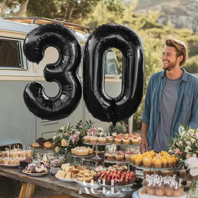 AULE 40 Inch Black 30 Balloon Number Foil 0-9 Birthday Big Numbers | Birthday - Image 2