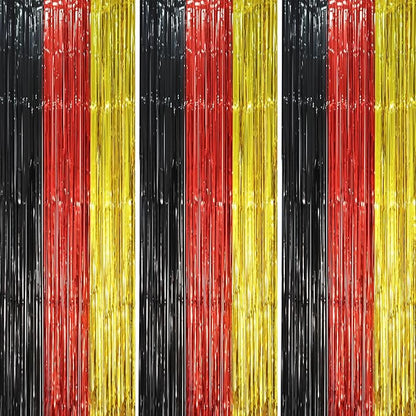 Voircoloria Red Black Gold Fringe Backdrop Curtains, 3 Pack | Tinsel Streamers by Voircoloria