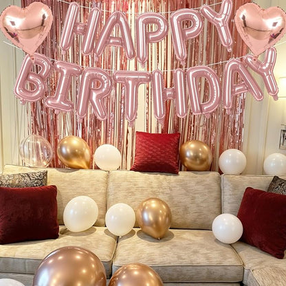 Happy Birthday Balloon Banner Rose Gold, 16 Inch Mylar Letters Rose Gold Heart - Image 8
