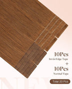 GOO GOO Invisi Edge Tape in Hair Extensions Human Hair, 350 Copper 10pcs injected with 10pcs classical tape ins, 18inch 50g, Virgin Remy Hair, Natural Look