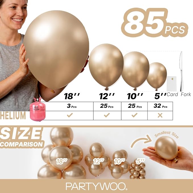 PartyWoo Metallic Gold Balloons 85pcs Chrome Gold Color 18 12 10 5 Inch | 18 12 - Image 6