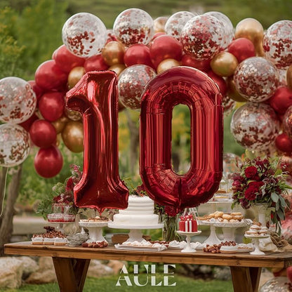 AULE 40 Inch Red 10 Balloon Number Foil 0-9 Birthday Big Numbers | Birthday - Image 2