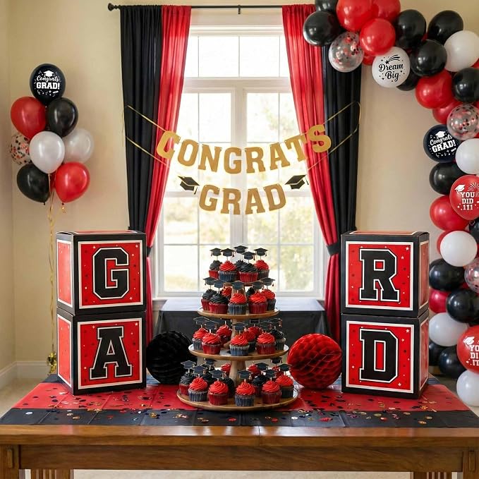 Graduation Decorations 2026 Black Red and White Balloon Boxes, Class of 2026 - Image 7