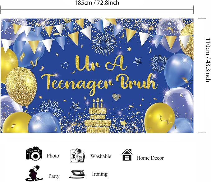 Blue Gold Ur A Teenager Bruh Banner Backdrop Photography Background Hanging - Image 2