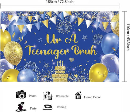 Blue Gold Ur A Teenager Bruh Banner Backdrop Photography Background Hanging - Image 2