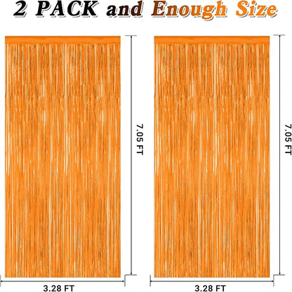 ZATAYE 2 Pack Orange Halloween Foil Curtain Streamer Decorations | Orange - Image 2