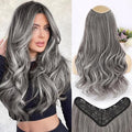ALXNAN Long Wavy Hair Extensions for Women, Clip in Hair Extensions Clip Ins Soft Full Head Synthetic Hairpieces 20 Inch Grey/Sliver